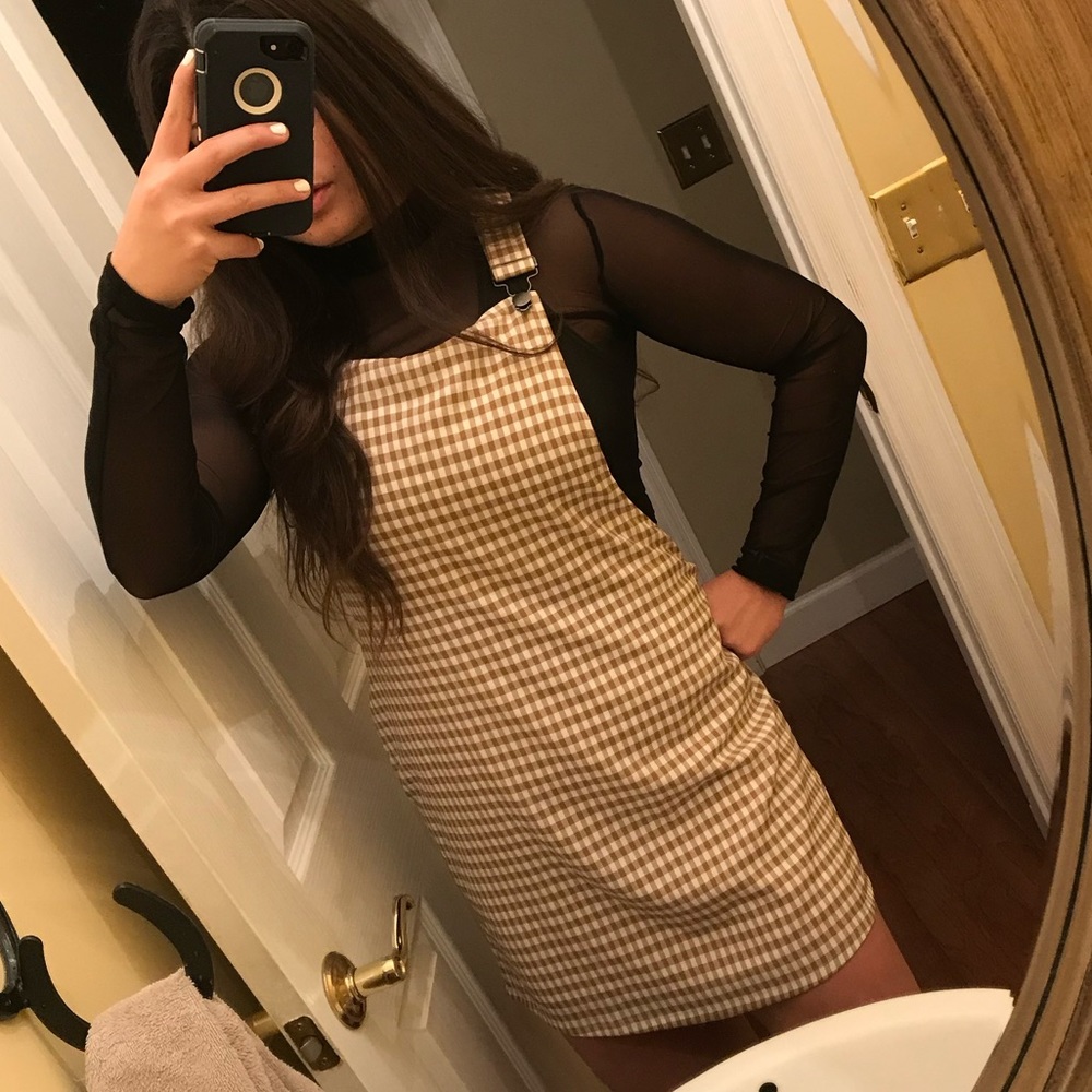 Plaid overall dress